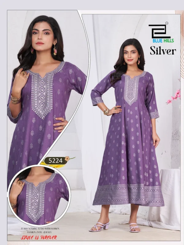 Beautiful Blue Hills Silver Rayon Anarkali Embroidered Kurti Collection Wholesale 2026