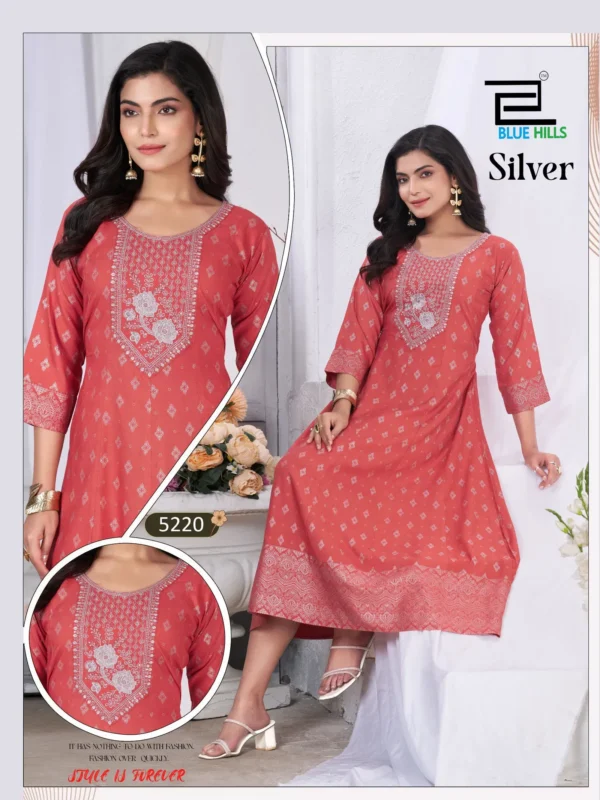 Beautiful Blue Hills Silver Rayon Anarkali Embroidered Kurti Collection Wholesale 2026