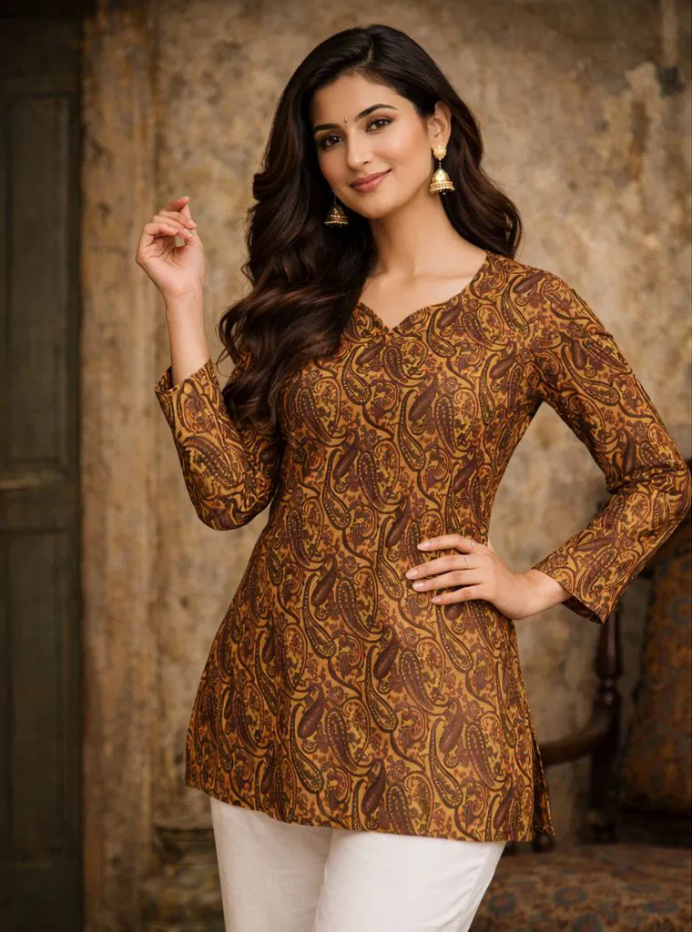 Aawiya RJ 20 Muslin Digital Printed Tunic Style Top Wholesale