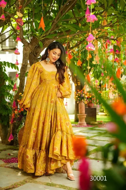 Latest Lucaya Vol 30 Air Tex Chinon With Digital Printed Flared Gown Collection Wholesale 2026