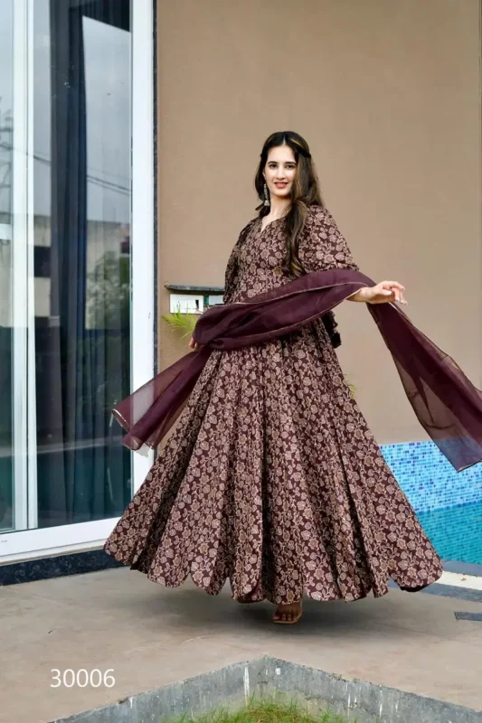 Latest Lucaya Vol 30 Air Tex Chinon With Digital Printed Flared Gown Collection Wholesale 2026