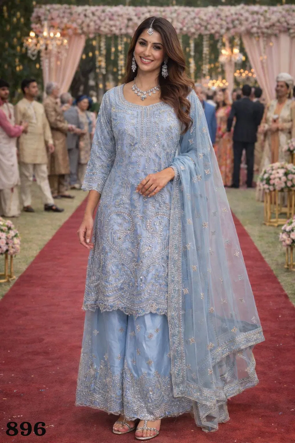 Mrudangi Bhumi Premium Net With Jardoshi Embroidered Kurti Plazzo And Dupatta Wholesale