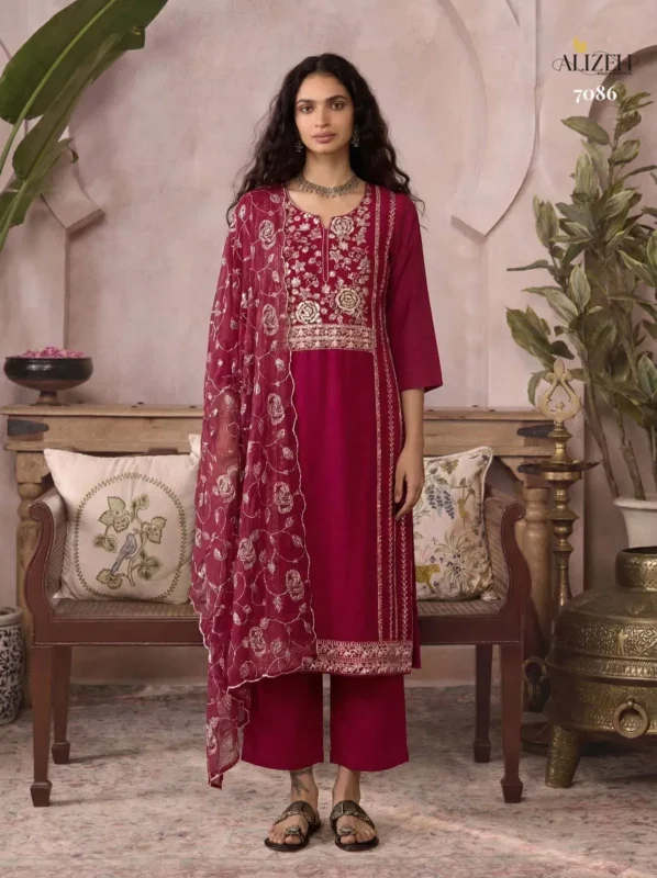 Launching Alizeh 7085 To 7088 Organza Embroidered Salwar Kameez With Dupatta Wholesale 2026 5 Launching Alizeh 7085 To 7088 Organza Embroidered Salwar Kameez With Dupatta Wholesale 2026