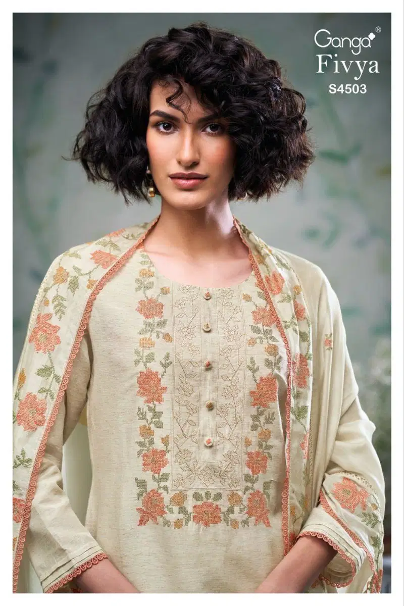Ganga Fivya S 4503 Bemberg Silk With Emboridered Salwar Kameez Wholesale