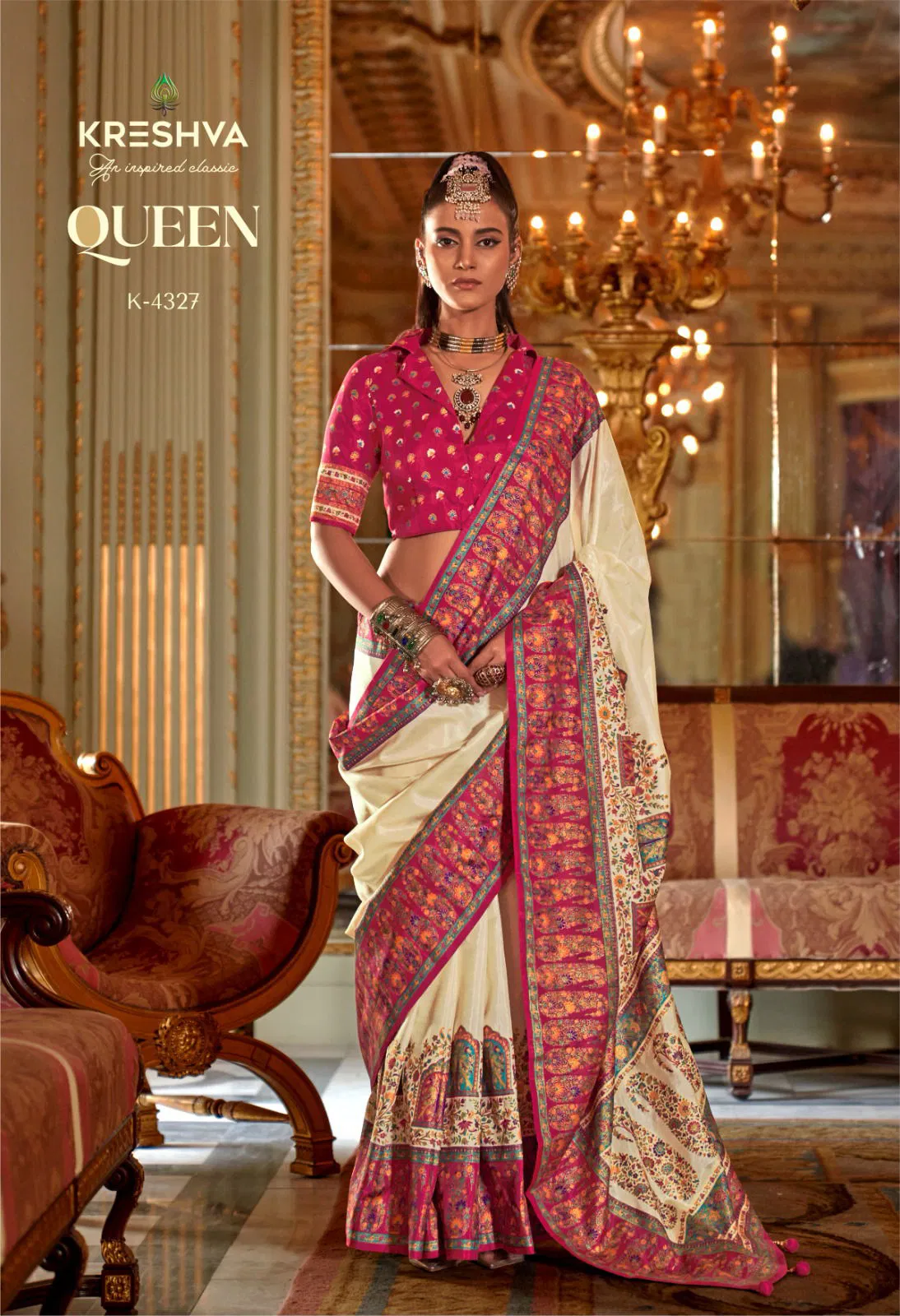 Kreshva Queen Pure Silk With Marmo Finish Designer Saree Collection Wholesale