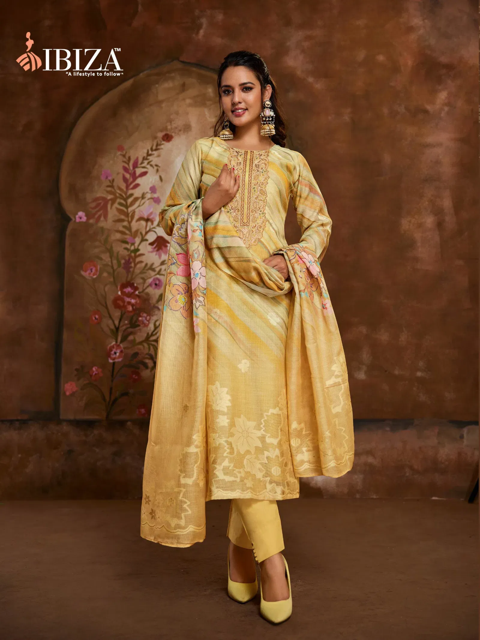 Ibiza Vesnavi Linen Jacquard Printed Embroidery Worked Salwar Kameez Wholesale