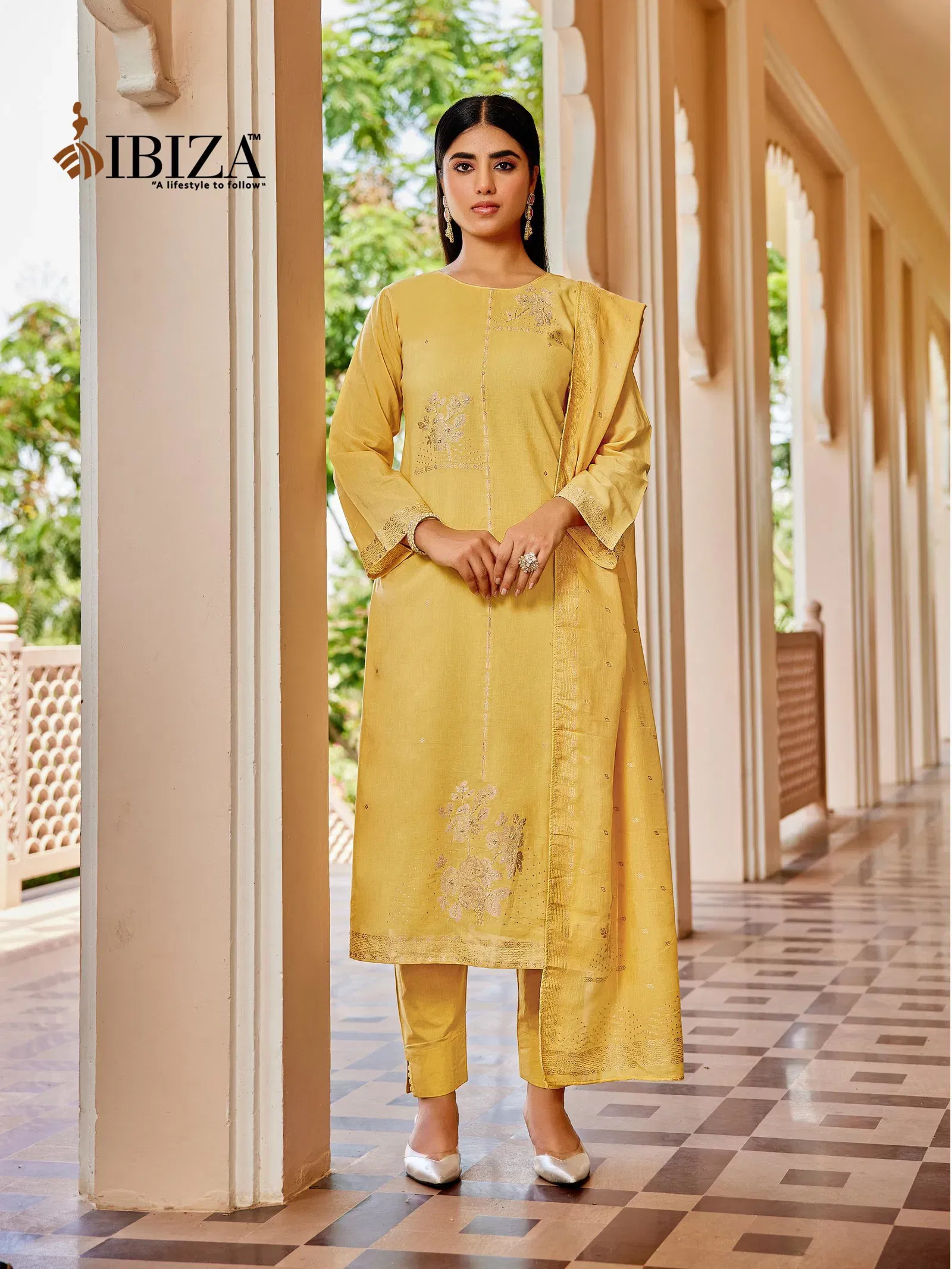 Ibiza Khanak Mul Chanderi Jacquard Handworked Salwar Kameez Wholesale