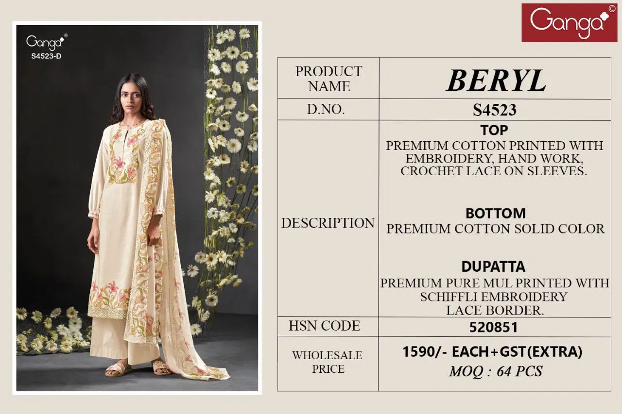 Ganga Beryl S 4523 Cotton Printed With Embroiderd Salwar Kameez Wholesale 8 Launching Ganga Beryl S 4523 Cotton Printed With Embroiderd Salwar Kameez Wholesale 2026