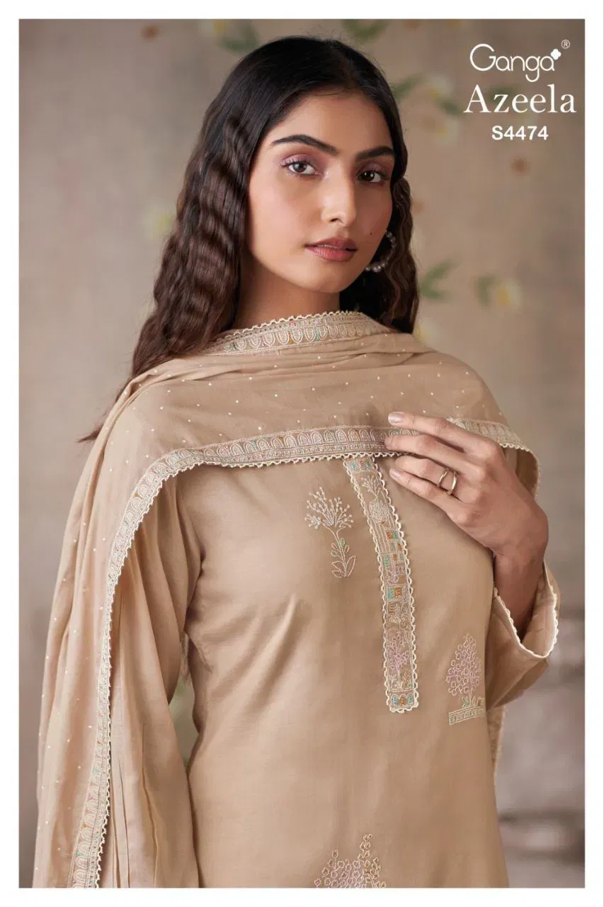 Ganga Azeela S 4474 Mul Solid Embroidered Salwar Kameez Wholesale