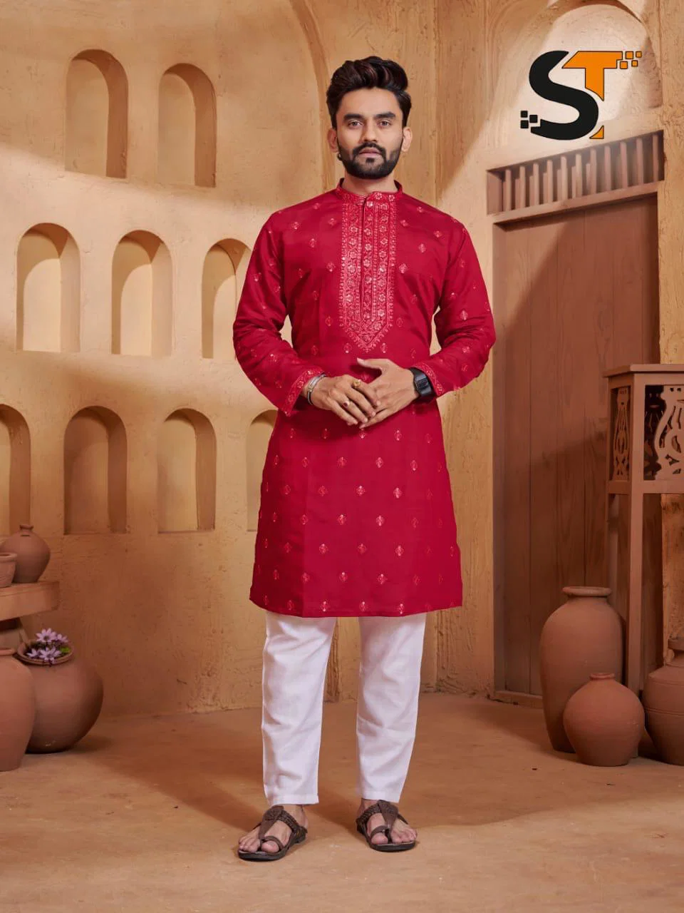 Lekha Sal 12 Silk With Intricate Work Mens Kurta Pajama Wholesale