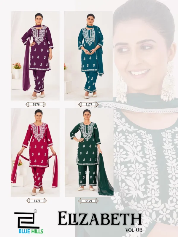 Launching Blue Hills Elizabeth Vol 5 Rayon With Thread Worked Kurti With Bottom Dupatta Set Wholesale 2026 6 Launching Blue Hills Elizabeth Vol 5 Rayon With Thread Worked Kurti With Bottom Dupatta Set Wholesale 2026