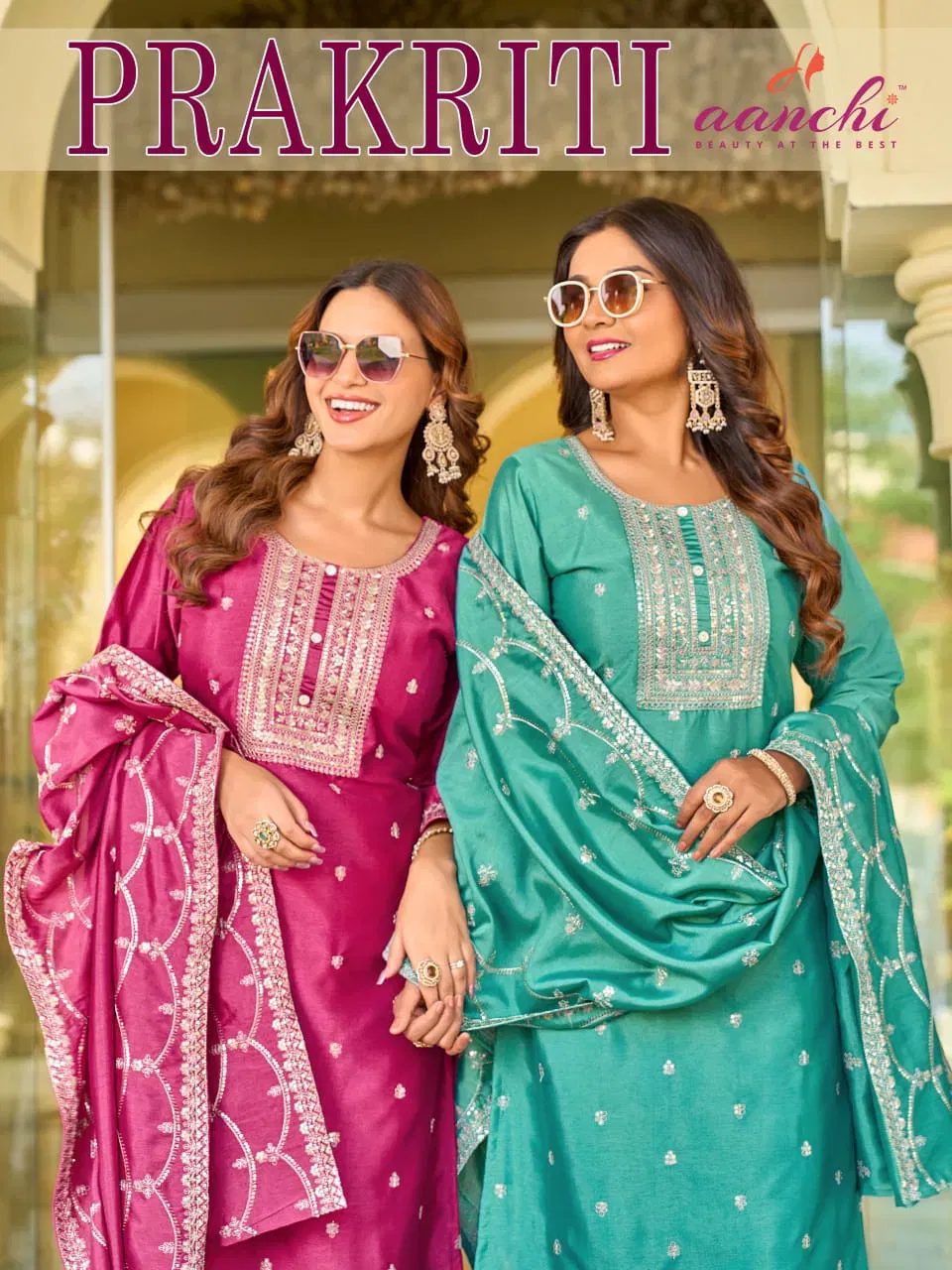 Aanchi Prakriti VIchitra Silk Embroidered Fancy Kurti With Bottom Dupatta Wholesale