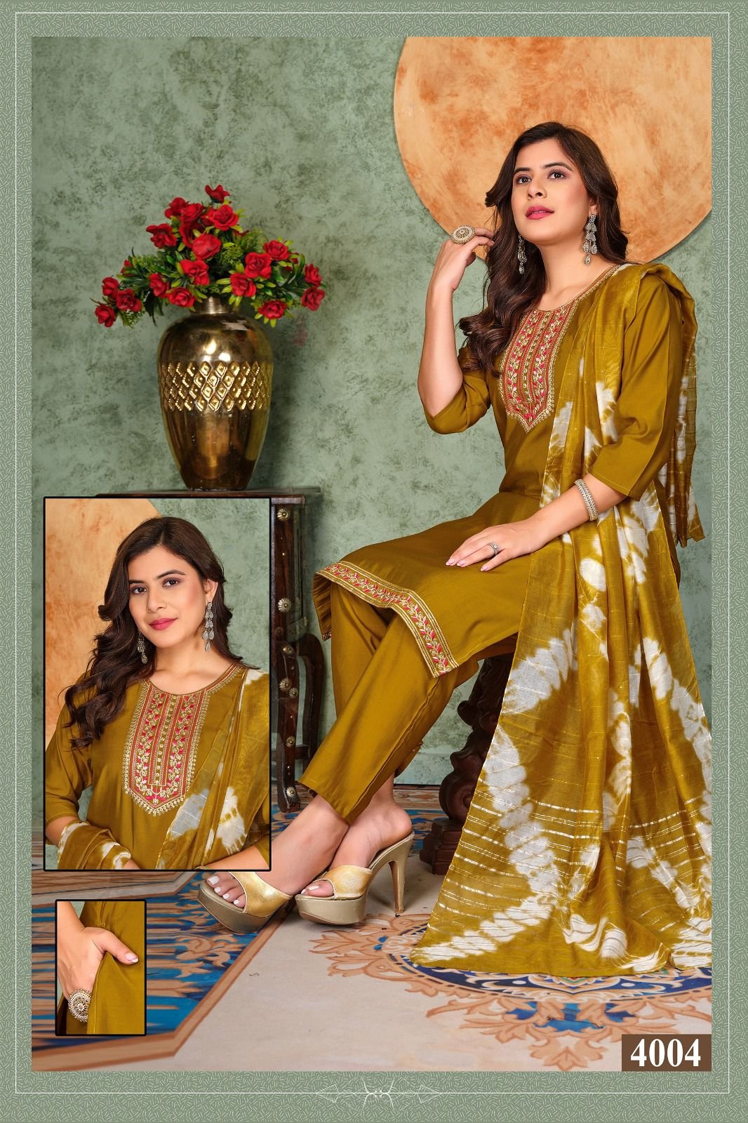 Dnp Noor Vol 3 Roman Silk Kurti Pent With Dupatta Wholesale