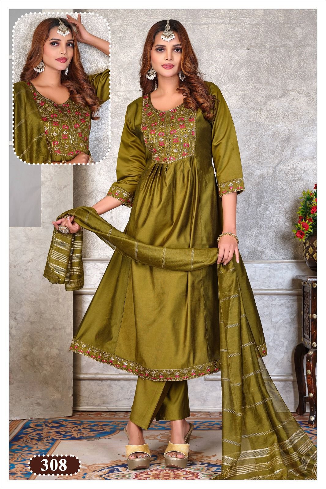 Dnp Paavi Gadwal Silk Kurti Bottom With Dupatta Wholesale