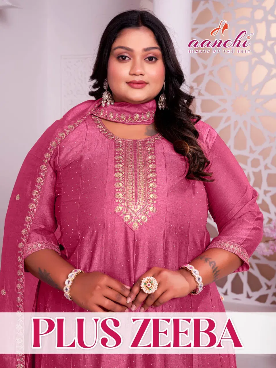 Aanchi Plus Zeeba Vichitra Silk Embroidered Kurti With Bottom Dupatta Wholesale