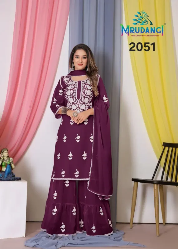 Stylish Mrudangi Noor 2 Bemberg Georgette With Cotton Thread Embroidered Kurti With Bottom Dupatta Collection Wholesale 2026 4 Stylish Mrudangi Noor 2 Bemberg Georgette With Cotton Thread Embroidered Kurti With Bottom Dupatta Collection Wholesale 2026