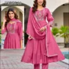 Aanchi Verna Mul Chanderi Fancy Worked Kurti With Bottom Dupatta Wholesale