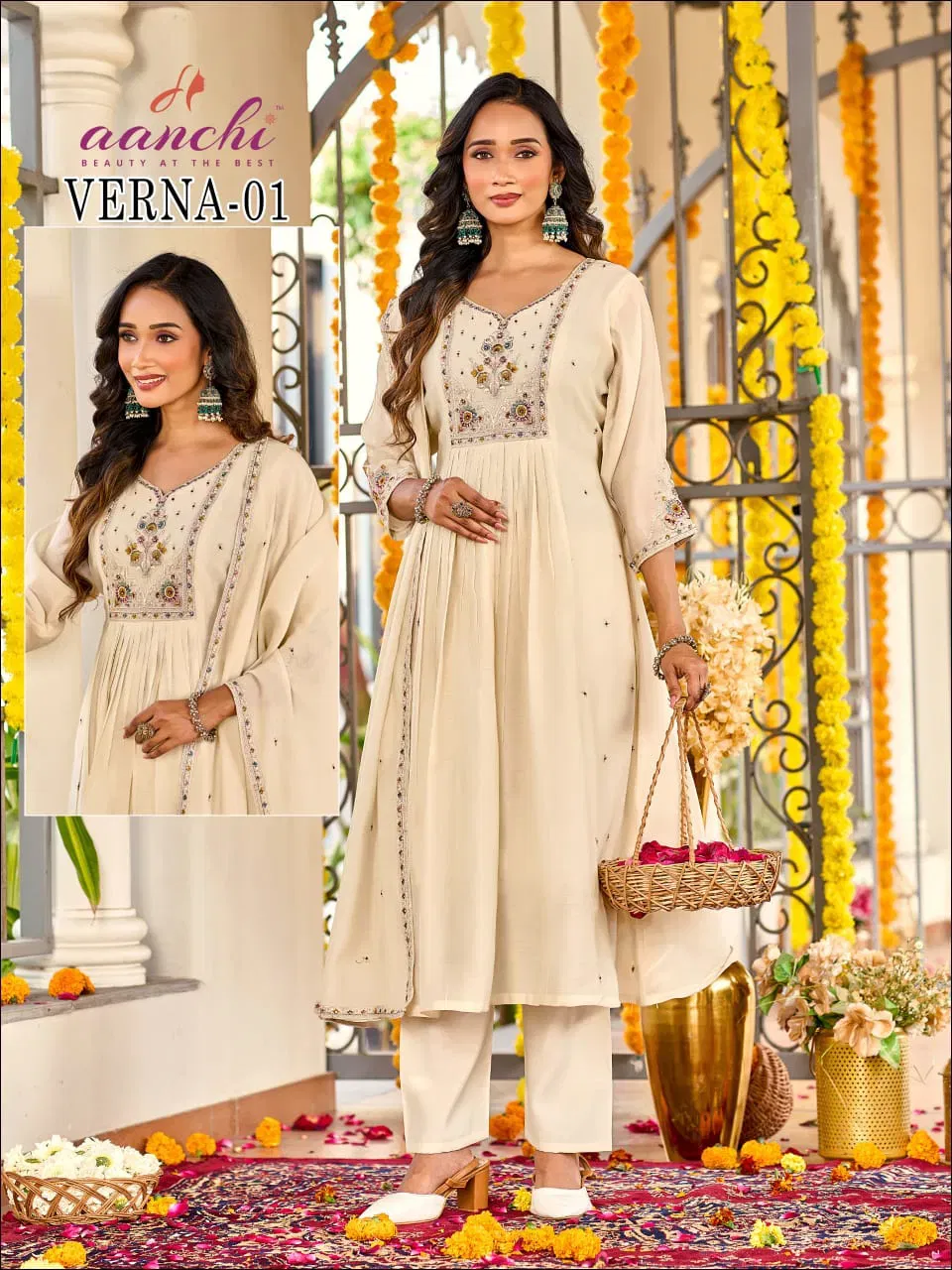 Aanchi Verna Mul Chanderi Fancy Worked Kurti With Bottom Dupatta Wholesale 4 Beautiful Aanchi Verna Mul Chanderi Fancy Worked Kurti With Bottom Dupatta Wholesale 2026