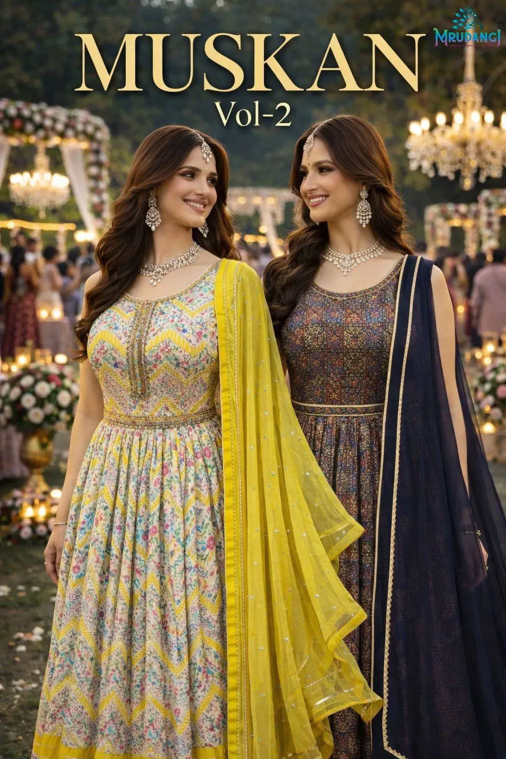 Mrudangi Muskan Vol 2 Soft Dola Silk Printed With Handworked Gown With Dupatta Collection Wholesale 3 Mrudangi Muskan Vol 2 Soft Dola Silk Printed With Handworked Gown With Dupatta Collection Wholesale