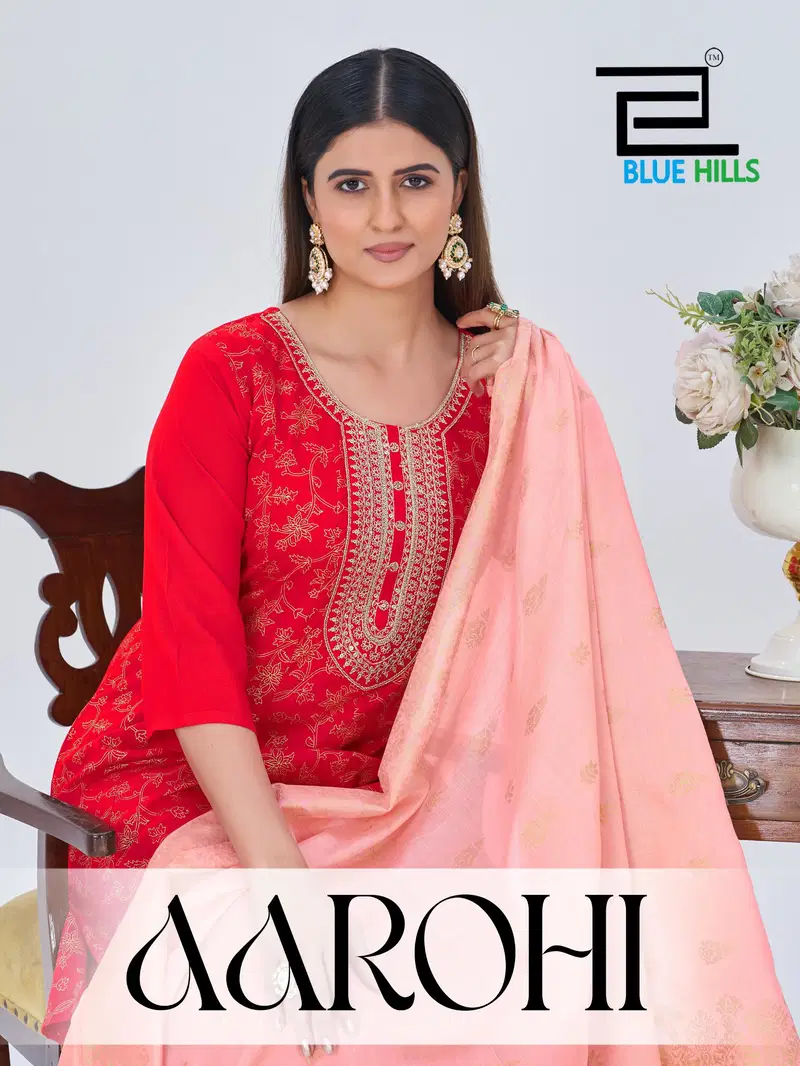 Blue Hills Aarohi Plus Size Rayon With Foil Printed Kurti With Bottom Dupatta Wholesale