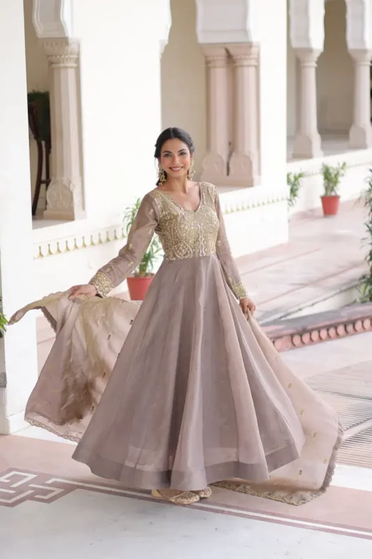 Buy Lw 9323 Gold Crush Embroidered Gown With Dupatta Collection Wholesale 2026