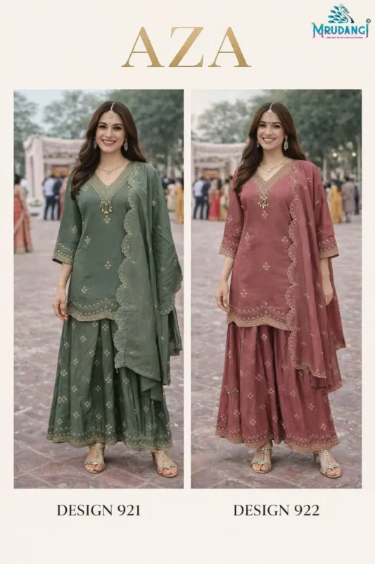 Buy Mrudangi Aza Roman Silk With Heavy Embroidery Worked Salwar Kameez Wholesale 2026