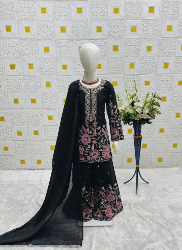 Buy Baby 212 Chinon Silk Sharara Suit Black And White Kid Collection Wholesale 2026 4 Buy Baby 212 Chinon Silk Sharara Suit Black And White Kid Collection Wholesale 2026