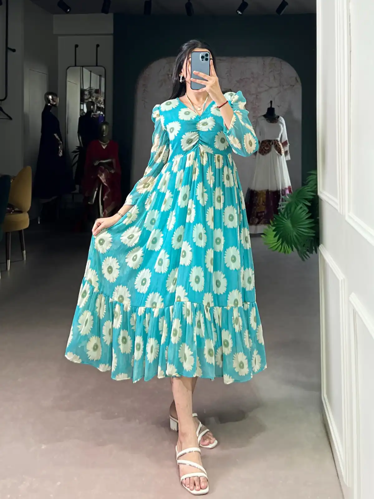 WMN 4501 Weightless Marbal Floral Printed Frock Kurti 2025