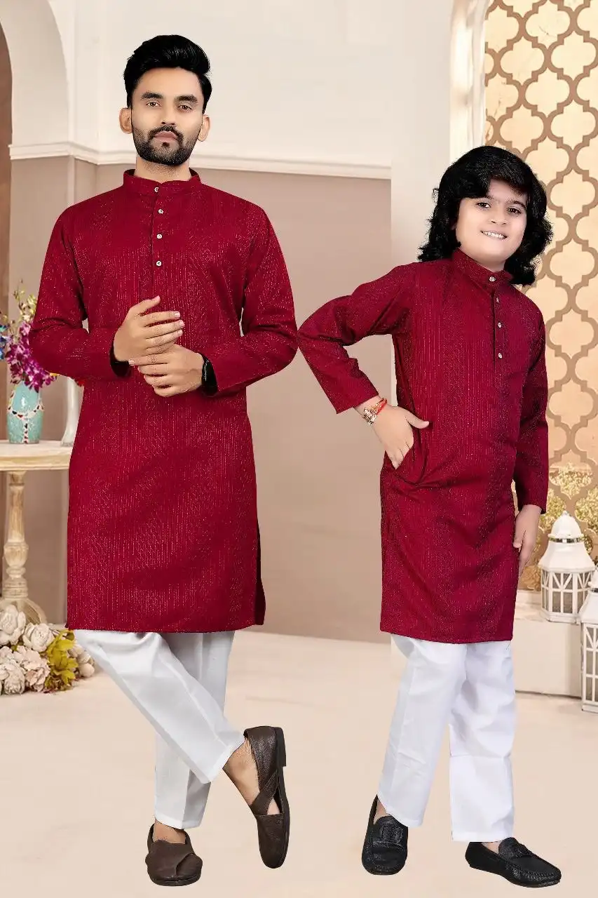 Shyam Vol 43 Cotton Kurta Pajama Son And Father Combo Set