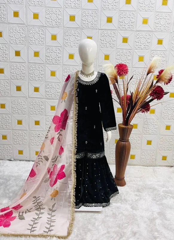 Stylish Baby 232 Viscose Velvet Garara Suit With Embroidery Work Wholesale 2026 3 Stylish Baby 232 Viscose Velvet Garara Suit With Embroidery Work Wholesale 2026