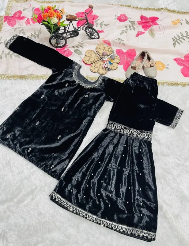 Stylish Baby 232 Viscose Velvet Garara Suit With Embroidery Work Wholesale 2026 4 Stylish Baby 232 Viscose Velvet Garara Suit With Embroidery Work Wholesale 2026