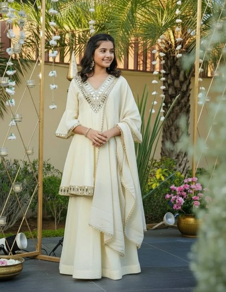 Baby 235 Cosmos Gold Jari Silk Gharara Suit Kids Wear