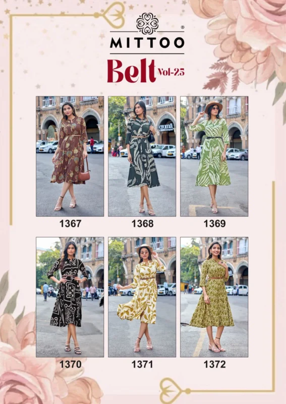 Stylish Mittoo Belt Vol 25 Rayon Printed Casual Wear One Piece Collection Wholesale 2026