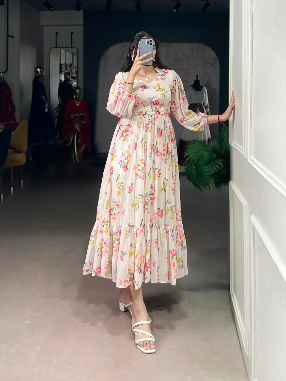 WMN 4500 Georgette Floral Printed Frock Kurti Collections