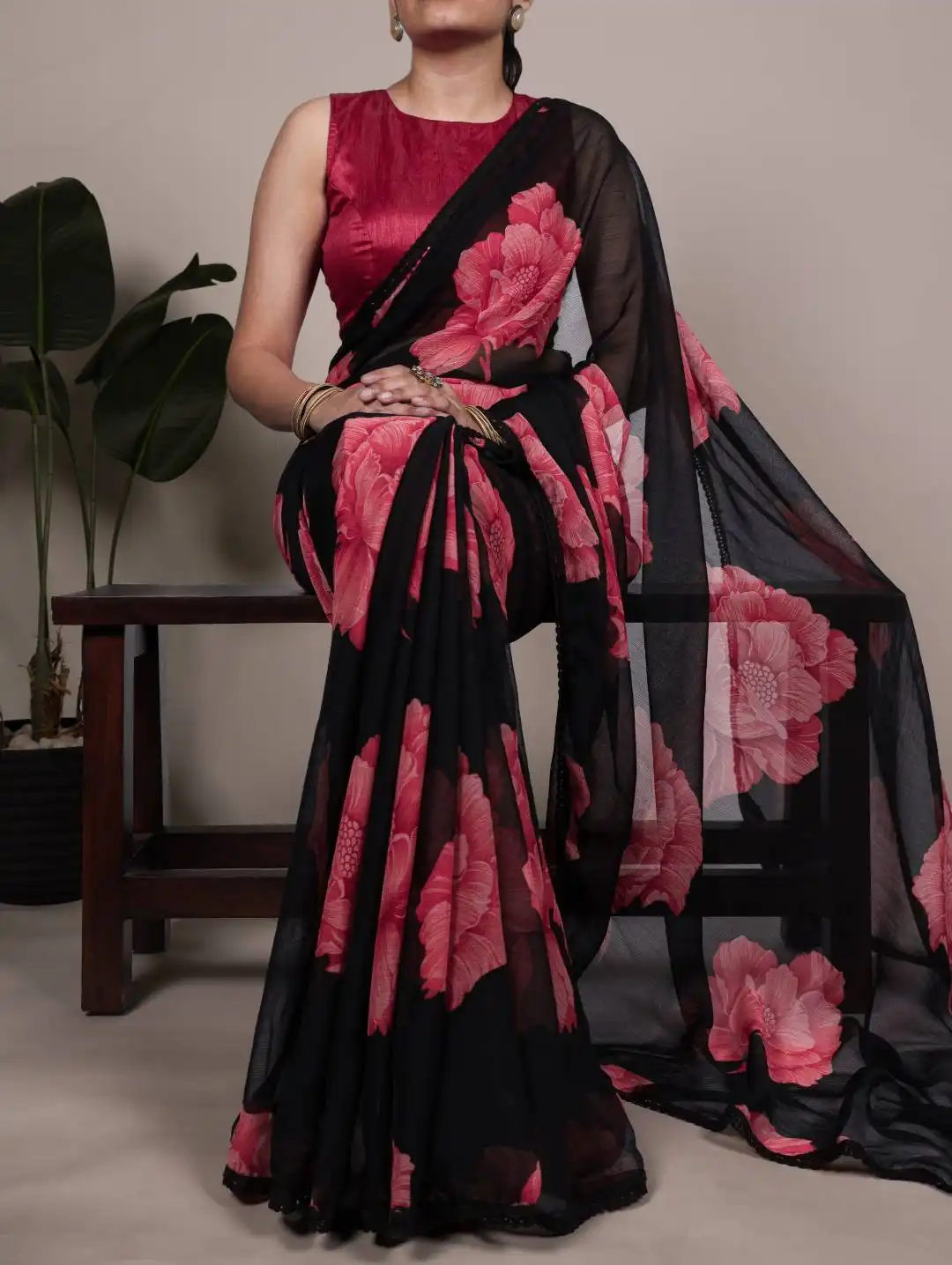 WMN 7033 Chiffon Floral Printed Saree Collection
