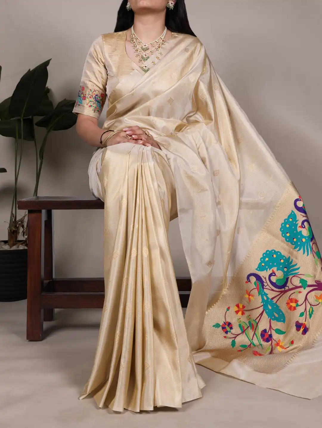 WMN 7905 Tissue Paithani Saree With Zari Weaving Work
