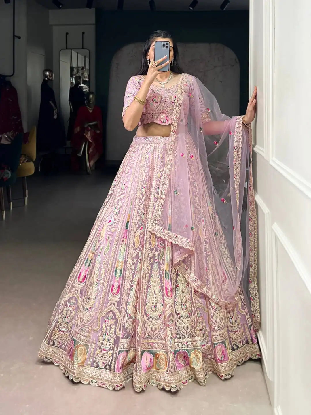 WMN 1453 Net Wedding Lehenga Choli With Embroidery Wholesale 3 WMN 1453 Net Wedding Lehenga Choli With Embroidery