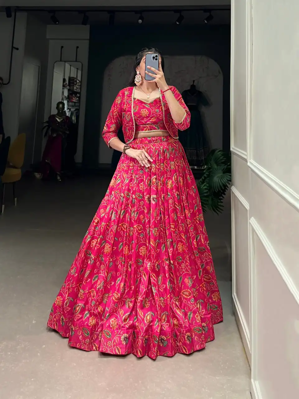 WMN 1136 Tasar Silk Floral Printed Wedding Lehenga Choli