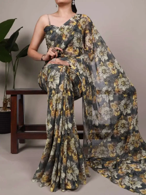Stylish WMN 7039 Weightless Marbal Printed Saree 04 Pcs Set Wholesale 2026