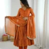 Sabina 5305 Orange Mal Chanderi Readymade Dress 04 Pcs Set