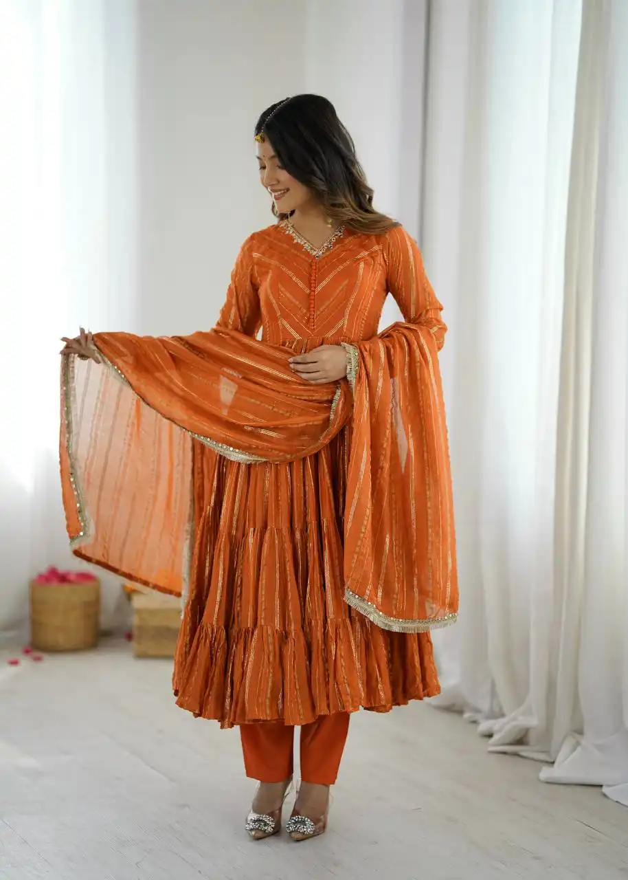Sabina 5305 Orange Mal Chanderi Readymade Dress 04 Pcs Set