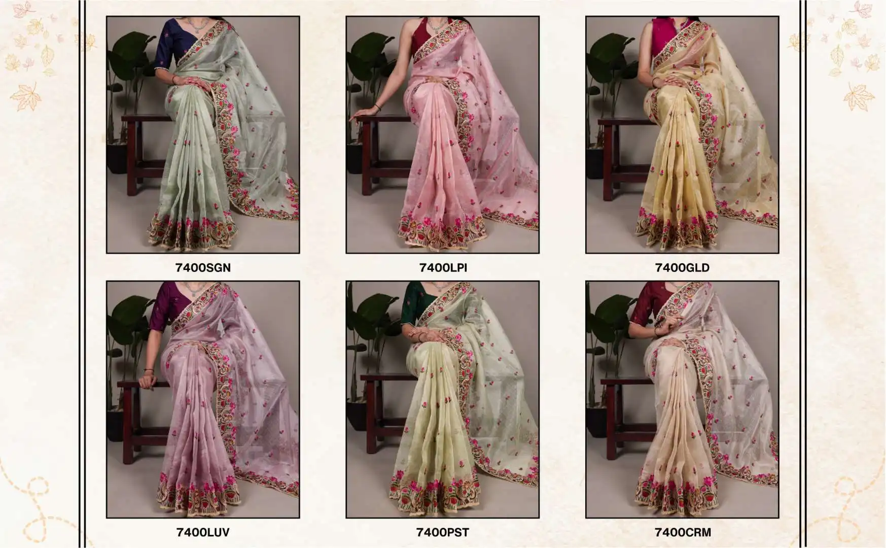 WMN 7400 Zari Kota Tissue Party Wear Sari 06 Pcs Set Wholesale 11 Stylish WMN 7400 Zari Kota Tissue Party Wear Sari 06 Pcs Set Wholesale 2026