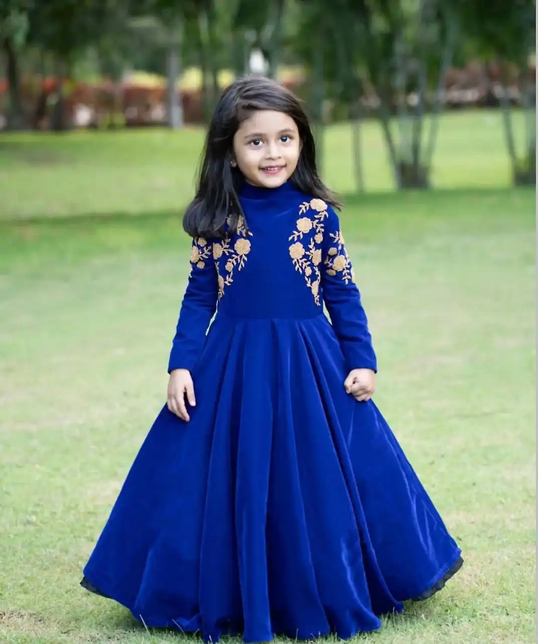 Baby 230 Blue Viscose Velvet Festive Gown Collection