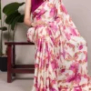 WMN 7008 Satin Silk Floral Printed Saree 04 Pcs Set
