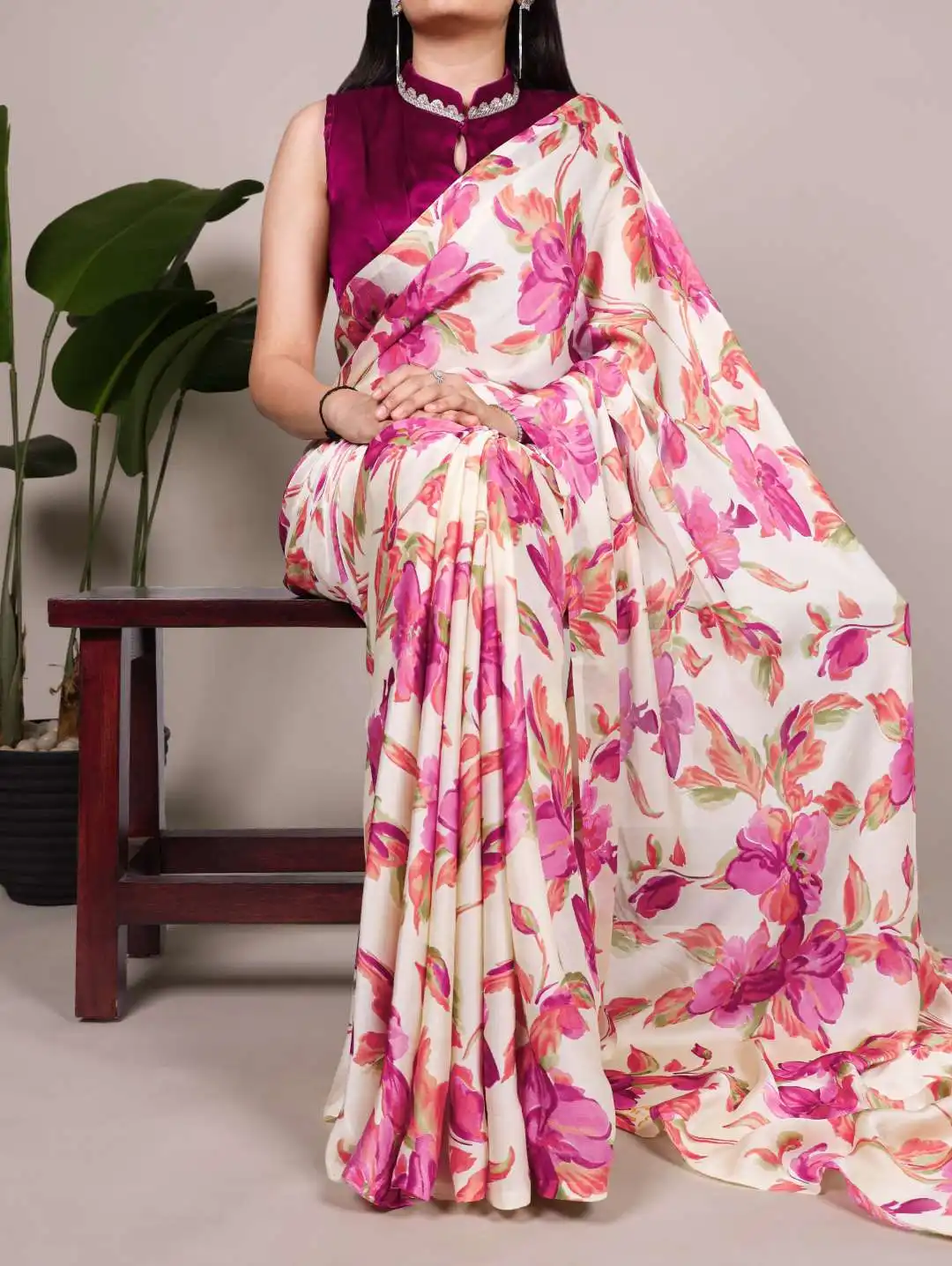 WMN 7008 Satin Silk Floral Printed Saree 04 Pcs Set Wholesale 3 WMN 7008 Satin Silk Floral Printed Saree 04 Pcs Set