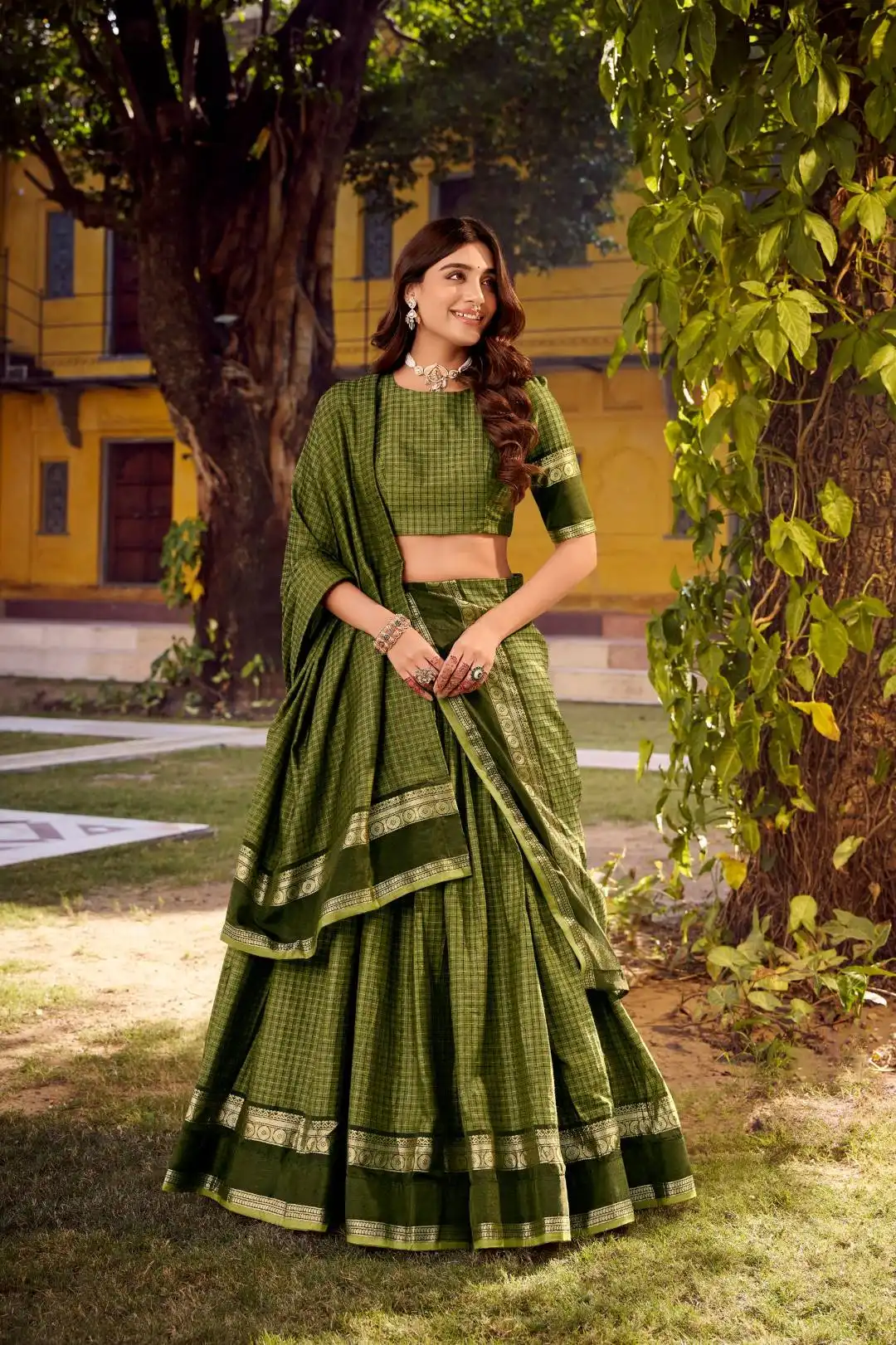 WMN 1900 Swasthika Chettinad Cotton Lehenga Choli