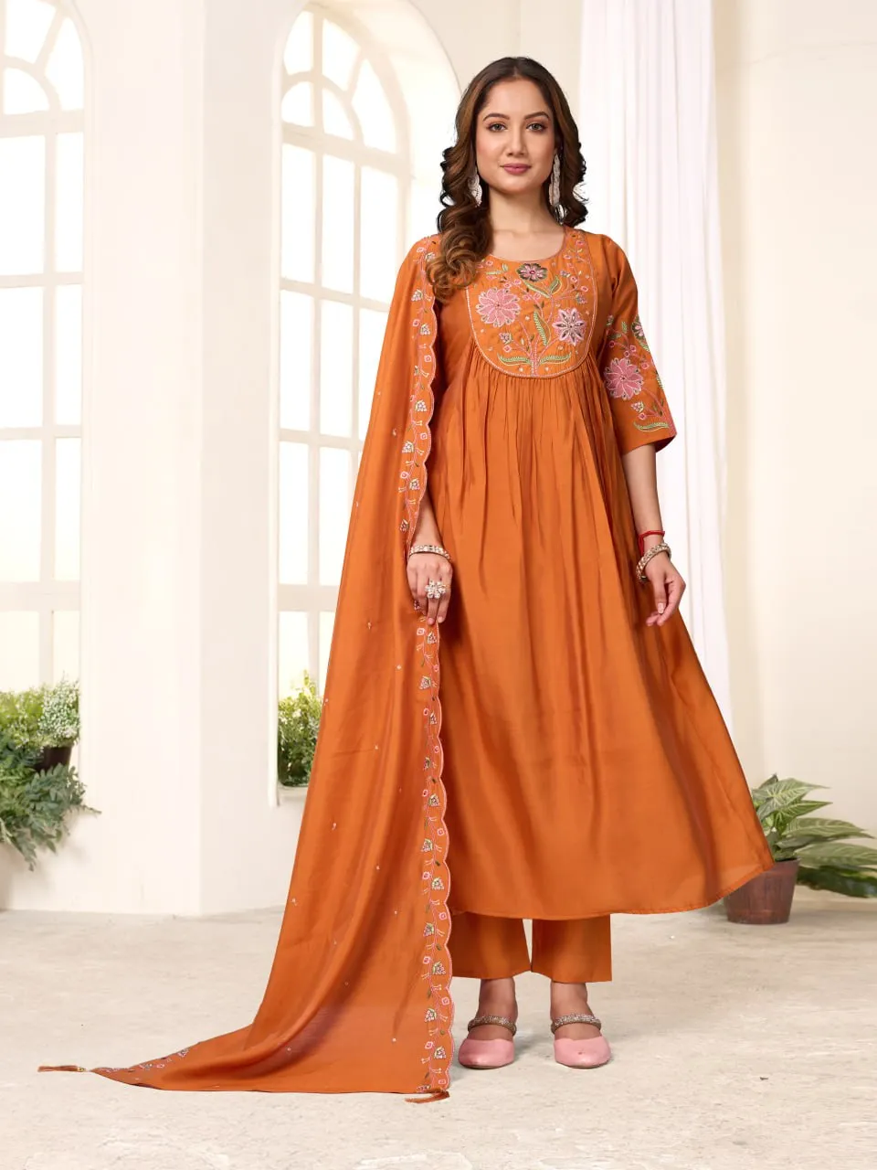 Lila Vol 136 Roman Silk Embroidery Work Readymade Dress Wholesale