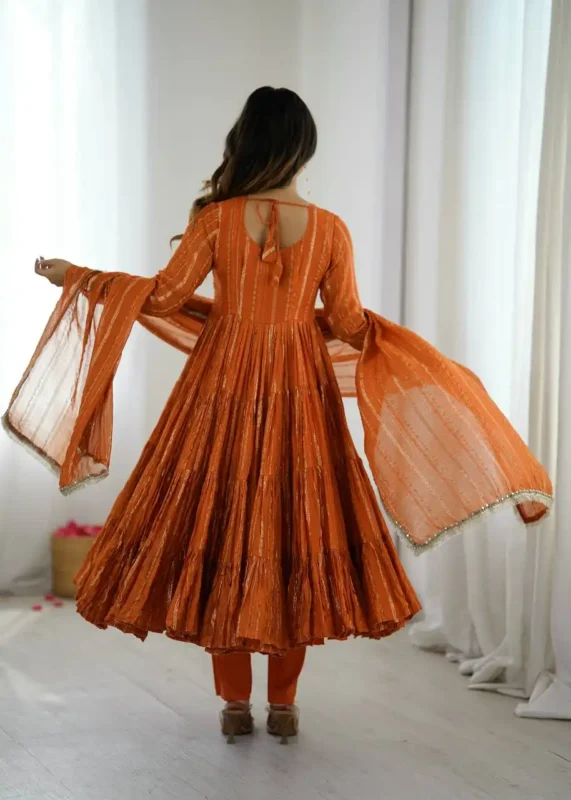 Beautiful Sabina 5305 Orange Mal Chanderi Readymade Dress 04 Pcs Set Wholesale 2026