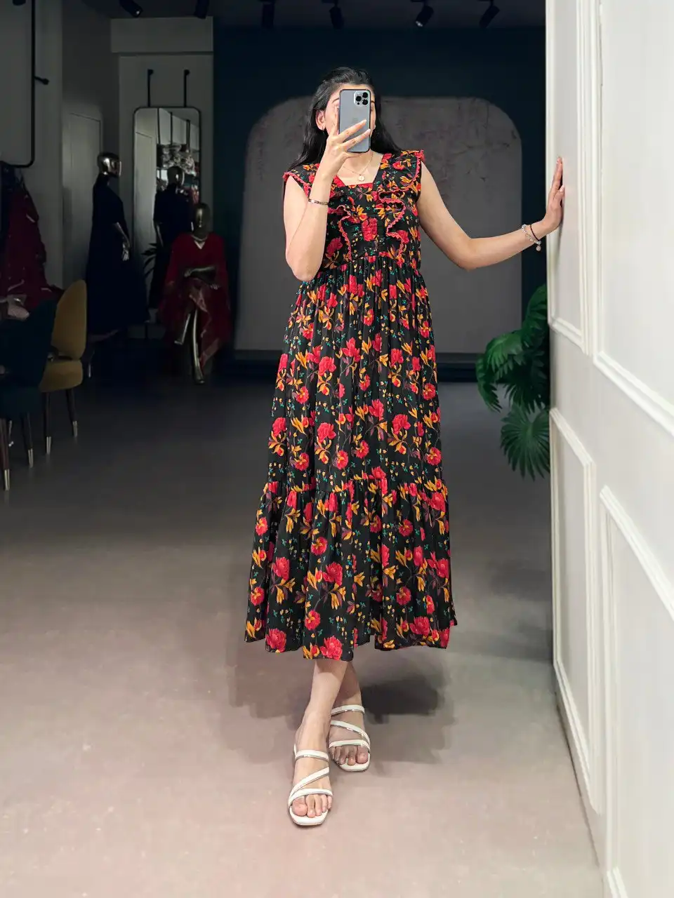 WMN 4506 Maslin Silk Floral Print Frock Kurti Collections