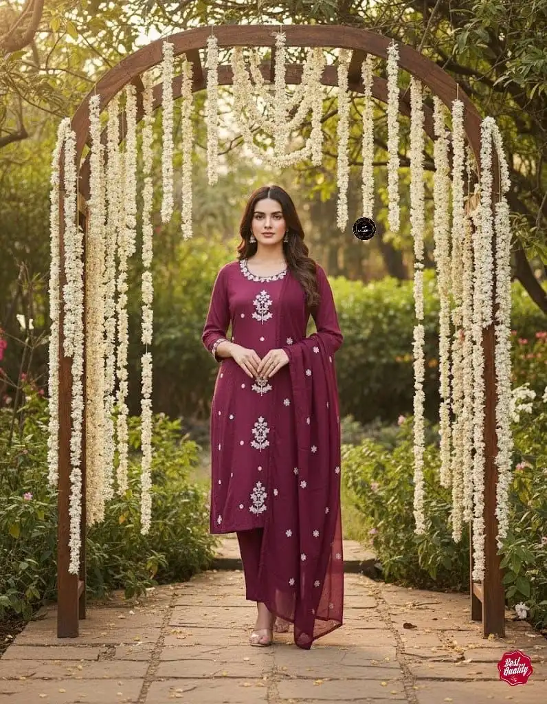 Laxmy Vol 82 Rayon Slub Embroidery Kurti Pant With Dupatta